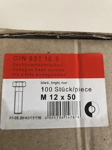 Sechskantschrauben Schaft DIN 931 10.9 Stahl blank M 12x50 100 Stück Dresselhaus - Bild 1 von 2