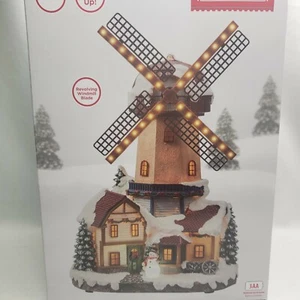 Weihnachtsdorf Windmühle animiert beleuchtet LED Winter Schnee Dorf - Bild 1 von 4