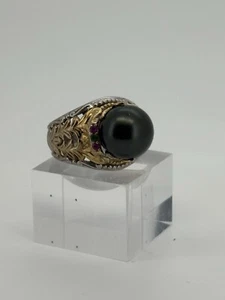 Gems en Vogue South Sea Peacock Pearl Ring Sterling Michael Valitutti Sz 8.75 - Picture 1 of 6