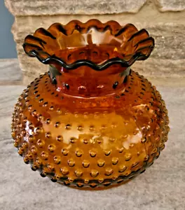 Vintage Fenton Amber Glass Hobnail Hurricane Lamp SHADE 6-1/2" Fitter Globe - Picture 1 of 12
