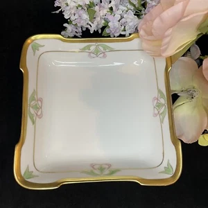 WA Pickard Art Nouveau HP Square Porcelain Candy Bonbon Dish MapleLeaf Mark 1918 - Picture 1 of 9