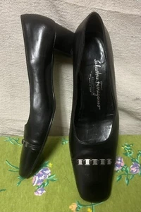 Authentische Salvatore Ferragamo schwarze niedrige Blockabsatz Damengröße 5 schmal - Bild 1 von 16