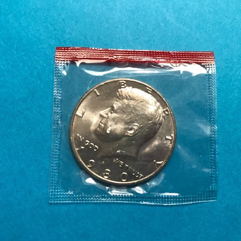1980 D Kennedy Half Dollar  in Mint Cello  FREE SHIP Cover