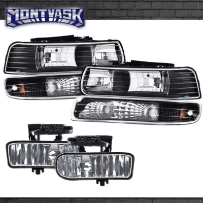 Black Headlights+Fog Lights Fit For 99-02 Chevy Silverado 00-06 Tahoe Suburban - Image 1 of 4