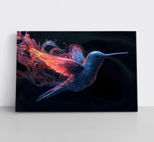 Hummingbird Wall Art Print on Framed Canvas, Colorful Digital Animals Decor - Picture 1 of 12