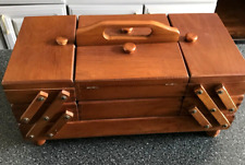 VINTAGE WOOD SEWING BOX- FOLD OUT W/ DOVETAIL JOINTS, MADE IN ROMANIA- 1991