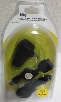 Iphone  & Ipod - Uninex 3 IN 1 CHARGER COMBO - AV104BK - car & wall charger NEW - Image 1 of 3