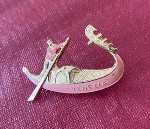 Vintage Venezia Gondola Pink & Gold Color Brooch Pin 2" Long - Picture 1 of 2