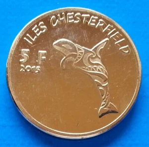 Chesterfield - New Caledonia 5 francs 2015 UNC Orca Killer Whale Shell unusual - Picture 1 of 2