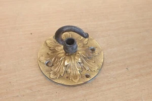 Vintage Brass Ceiling Rose Hook Floral Leaves Art Nouveau for Chandelier 3" 7cm - Picture 1 of 6