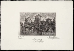 WILLY KÖCHLER Vint firmado c1920s grabado grabado NUREMBERG, HENKERSTAG BRIDGE - Imagen 1 de 1