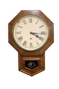Antiguo New Haven Clock Co. Regulador de Casa Escolar Reloj de Pared de Roble con Trabajos de Llave - Imagen 1 de 24
