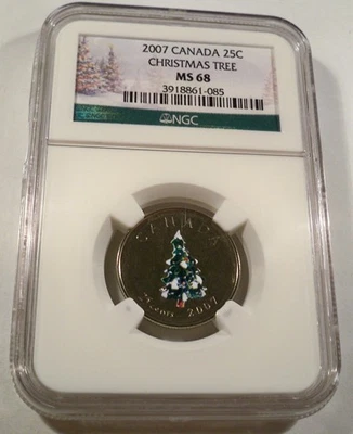 2007 CANADA NGC MS68 CHRISTMAS TREE QUARTER 25c MS 68 - Image 1 of 4