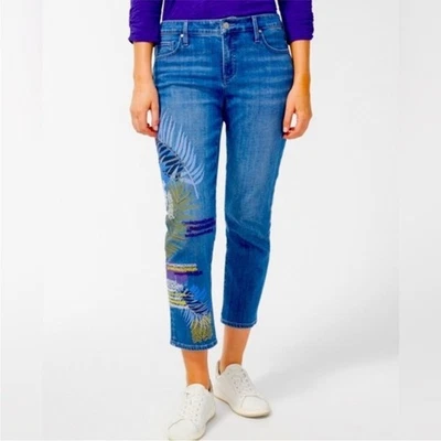 Chico’s So Slimming Girlfriend Embroidered Palms Crops Jeans Size 8 - Image 1 of 4