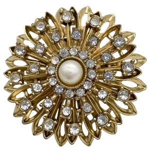 Floral Burst Gold Strass & Perle Statement Cocktail Ring - Gr. 5,75 - Bild 1 von 6