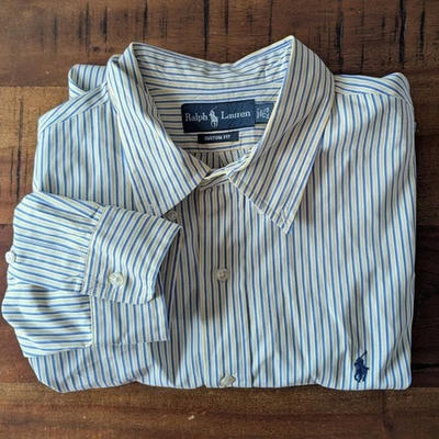 Camisa Ralph Lauren Calce Personalizado a Rayas Abotonada Para Hombre 17.5 34/35 Azul Amarillo Foto 1 de 4