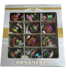 12 Radko Shiny Brite Weihnachtsschmuck 2013 Glitzer Streifen einzigartige Form - Bild 1 von 8