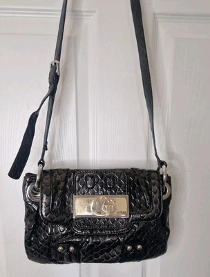 GUESS Black Faux Snakeskin Shoulder Bag - Image 1 of 4