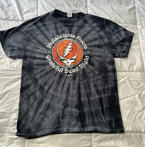 Philadelphia Flyers Grateful Dead Night Shirt Gray Tie Dye W/Band Graphic, Large - Picture 1 of 11