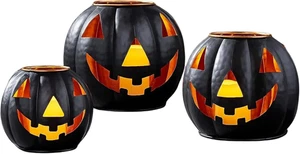 Halloween Metal Jack O Linternas Calabaza Juego de 3 con Velas LED con Cl Espeluznante - Imagen 1 de 12