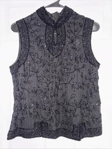 Nuovo con etichette - Top senza maniche Fashion Bug nero con perline paillettes M bellissimo dettaglio - Foto 1 di 6