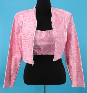 VTG Women's 90s Pink 2 Pc Faux Snake Frederick's Of Hollywood Jacket & Top Sz L - Picture 1 of 24