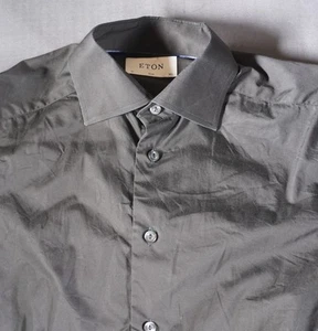 Camisa Eton Para Hombre Delgada 37 14.5 Negra Manga Larga Sarga Fina Elastizada Abotonada - Imagen 1 de 9