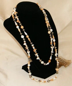 Vintage Natural Bohemian . Crescent Moon, Silver Tone Beaded Necklace . Jewelry - Picture 1 of 12