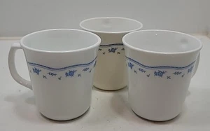 Set Of 3 Corelle Morning Blue 3 1/2" Mugs Coffee Tea Cups Blue White Floral - Picture 1 of 16