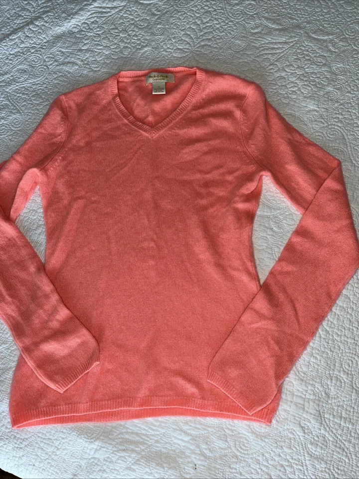 Peck & Peck Sheet 橙色羊绒毛衣,轻微磨损,无孔/眼泪,小号 — 第 1/4 张图片