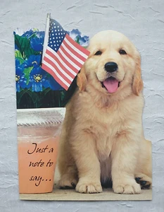 Puppy Thinking of you Card 4th of July Patriotic Golden Retriever Dog Animal - Picture 1 of 6