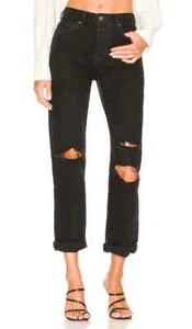 Free People Jeans Womens Size 31 Bren Boyfriend Black Button Fly Distressed - Picture 1 of 13