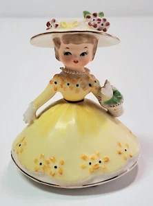 Vtg 1956 Dainty Miss Girl Figurine 4-1/2" Yellow Dress Hat Purse Napco C2590C - Picture 1 of 8