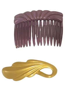 Womens Teen Hair Comb and Clip Gold and Purple Vintage - Picture 1 of 5