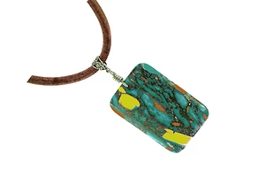 Blau Grün Meer Jaspis Halskette Leder Kordel Reiki Heilung Kristall Unisex Anhänger - Bild 1 von 2