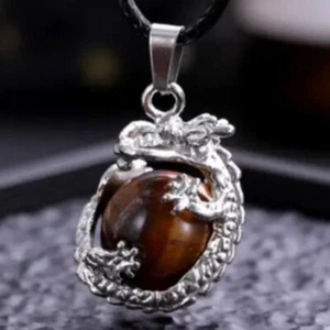 Tiger's Eye Gemstone Crystal Dragon Pendant Necklace with Healing Positive Vibe - Picture 1 of 2