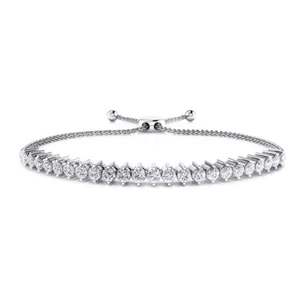 1.00CT Natural I2 H Diamond Adjustable Bolo Bracelet 14K White Gold 8.5"in - Picture 1 of 10