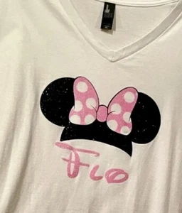 Minnie Mouse T-Shirt Damen Extra Large Rosa Schleife Ohren Weiß Florida Glitzer - Bild 1 von 8