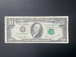 1995 $10 DOLLAR BILL G10734542D - Picture 1 of 4