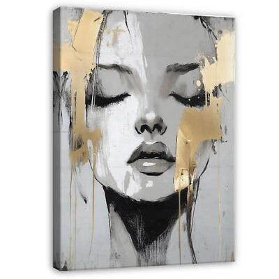 FRAU GOLD ABSTRAKT Leinwand Bilder Wohnzimmer groß Bild Leinwandbild Wandbilder - Bild 1 von 4