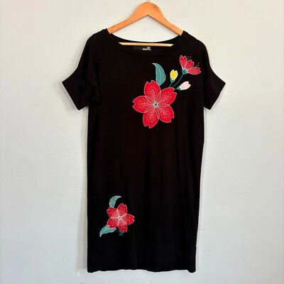 Love Moschino Knit Dress Women Size Medium? Black Floral Embroidery Short Sleeve - Image 1 of 4
