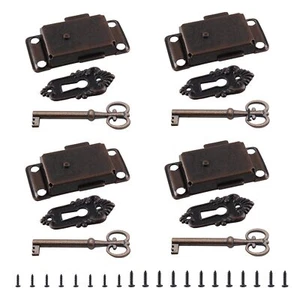 4 Sets Skeleton Key Lock Decorative Antique Red Bronze Cabinet Vintage Lock w... - Picture 1 of 7