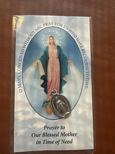 Biglietto di Preghiera Santa Ave Maria Laminato Tascabile Medaglia Beata Madre Interno - Foto 1 di 3