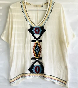 Origami By Vivien Embroidered Shirt Top Size S Womens Ivory Blouse - Picture 1 of 4