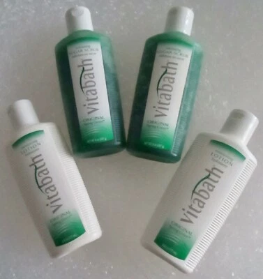 4 x VITABATH ORIGINAL SPRING GREEN SUGAR SCRUB & LOTION Ea 8 & 6 FL OZ VTG HTF