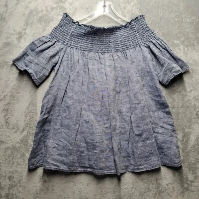 C&C California Top Womens Medium Chambray Shirt Blouse Linen Off The Shoulder - Image 1 of 4
