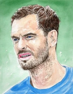 ANDY MURRAY Original Gemälde Portrait Aquarell Wimbledon Tennis - Bild 1 von 3