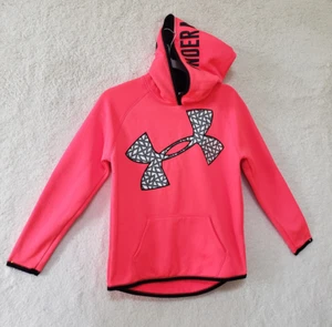 Under Armour Girls Sweatshirt Large Pink Logo 100% Polyester Hooded Pullover Fit - Picture 1 of 17