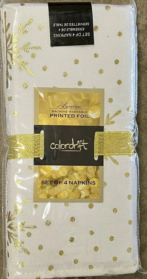 Colordrift Christmas Metallic Gold Snowflakes Polka Dots Cloth Napkins Set 4 - Image 1 of 1