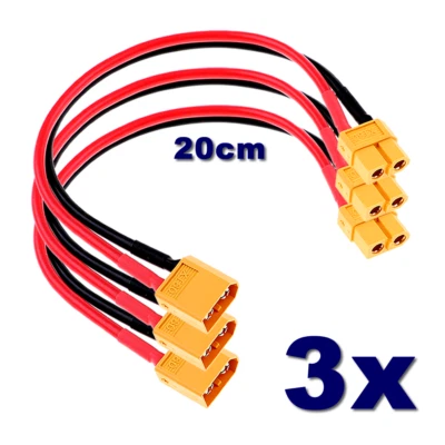 ✅ 3x Stück XT60 Verlängerung Kabel 20cm 14AWG Stecker Male Female Lipo Akku RC ✅ - Bild 1 von 4